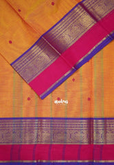 Dual Shade Orange - Karthigai silk cotton Round Peacock and Skirt Border with buttas - Best for Wedding Functions