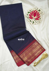 Navy Blue - Karthigai silk cotton small Bavanji Flower border - Perfect for Small Funtions
