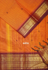 Temple Orange - Karthigai Silk Cotton Muthu Kattam Mayil, Rudraksham Border with Buttas - Best for Wedding Functions | Temple Visit