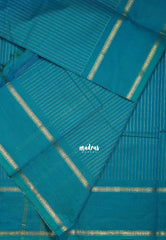 Teal Blue - Karthigai Silk Cotton saree with Stripes Weaving with Rettapet Border - Best for Festive Wear