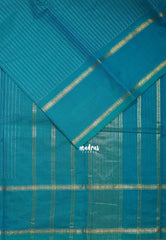 Teal Blue - Karthigai Silk Cotton saree with Stripes Weaving with Rettapet Border - Best for Festive Wear