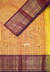 Light Orange - Karthigai Silk Cotton Checks with Buttas Yanai, Mayil Border - Best for Festive Wear | Temple Visit