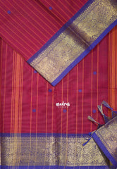 Beet Pink - Karthigai silk cotton Stripes body vanasingaram border - Best for Small Functions