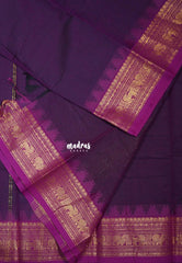 Jamun Purple - Karthigai silk cotton Plain body annam yazhi and temple border - Best for Temple Visit