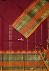 Majestic Maroon - Karthigai silk cotton plain body annam border - Best for Wedding Functions
