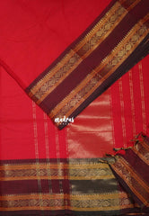 Spicy Red - Karthigai silk cotton plain body Rettapet Floral border - Best for Wedding Functions