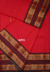 Spicy Red - Karthigai silk cotton plain body Rettapet Floral border - Best for Wedding Functions