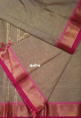 Pastel Brown - Karthigai silk cotton plain body Bavanji box border - Perfect for Temple Visit