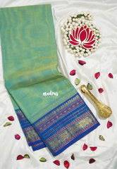 Dual Shade Pista Green - Karthigai silk cotton Plain Mayil border - Best for Small Functions