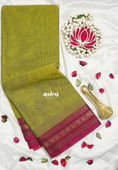 Mehndi Green - Karthigai silk cotton plain body multi rudraksham border - Perfect for Temple Visit