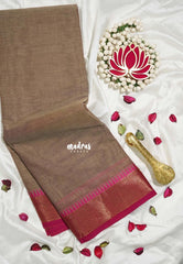 Pastel Brown - Karthigai silk cotton plain body Bavanji box border - Perfect for Temple Visit