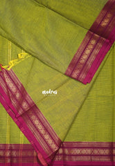 Mehndi Green - Karthigai silk cotton plain body multi rudraksham border - Perfect for Temple Visit