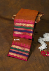 Earthy Brown - Karthigai silk cotton multicolor rudraksham border with buttas - Best for Gifting