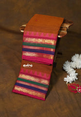 Earthy Brown - Karthigai silk cotton multicolor rudraksham border with buttas - Best for Gifting