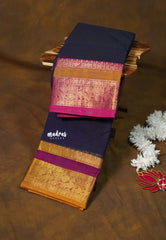 Midnight Blue - Karthigai silk cotton plain body annam Ganga jamuna border - Best for Gifting