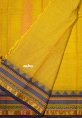 Marigold Yellow - Karthigai silk cotton chettinad lines thread weaving multi border - Best for Gifting