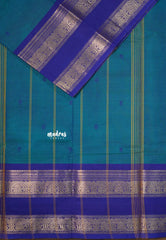 Peacock Blue - Karthigai silk cotton buttas rettapet heart border - Best for Gifting