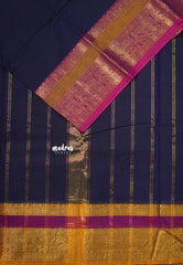 Midnight Blue - Karthigai silk cotton plain body annam Ganga jamuna border - Best for Gifting