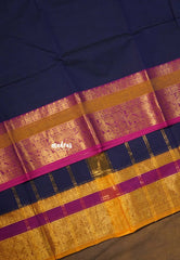 Midnight Blue - Karthigai silk cotton plain body annam Ganga jamuna border - Best for Gifting