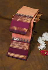 Dual Shade Blush Peach - Karthigai Silk Cotton Rettapetta and Classic Temple Border - Best for Gifting