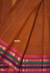 Earthy Brown - Karthigai silk cotton multicolor rudraksham border with buttas - Best for Gifting