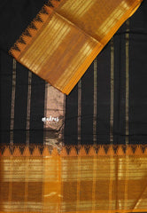 Jet Black - Karthigai Silk Cotton Rettapetta and Classic Temple Border - Best for Gifting