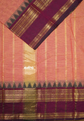 Dual Shade Blush Peach - Karthigai Silk Cotton Rettapetta and Classic Temple Border - Best for Gifting