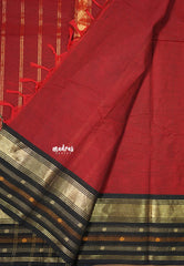 Reddish Maroon - Karthigai silk cotton plain body with multi line Ganga jamuna border - Best for Gifting
