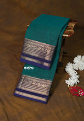 Teal Green - Karthigai silk cotton plain body leaf and mango border - Best for Gifting
