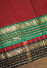 Reddish Maroon - Karthigai silk cotton plain body with multi line Ganga jamuna border - Best for Gifting
