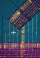 Peacock Blue - Karthigai silk cotton plain body with multi line Ganga jamuna border - Best for Gifting