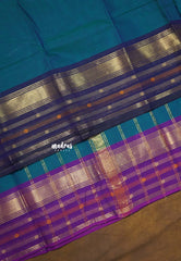 Peacock Blue - Karthigai silk cotton plain body with multi line Ganga jamuna border - Best for Gifting