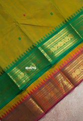 Dual Shade Mehndi Green - Karthigai silk cotton rudraksham Ganga jamuna border - Best for Wedding Functions