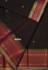 Dark Brown - Karthigai silk cotton multi Rudraksham Border with Buttas - Best for Gifting