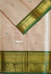 Pastel Brown - Karthigai silk cotton getti border with peacock and elephant with buttas - Best for Temple Visit