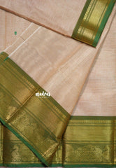 Pastel Brown - Karthigai silk cotton getti border with peacock and elephant with buttas - Best for Temple Visit