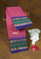 Rose Pink - Karthigai silk cotton multi Rudraksham with Temple Boder with Buttas - Best for Temple Visit