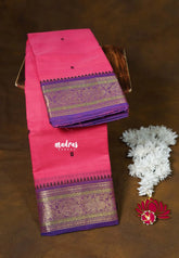 Rose Pink - Karthigai silk cotton temple sculpture border with Buttas - Best for Festive Wear
