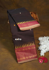 Dark Brown - Karthigai silk cotton multi Rudraksham Border with Buttas - Best for Gifting