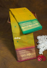 Dual Shade Mehndi Green - Karthigai silk cotton rudraksham Ganga jamuna border - Best for Wedding Functions