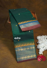 Emerald Green - Karthigai silk cotton multi Rudraksham Border with Buttas - Best for Gifting