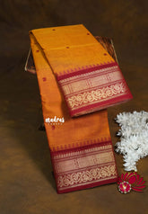 Turmeric Orange - Karthigai silk cotton Bavanji box bavanji border with buttas - Best for Wedding Functions