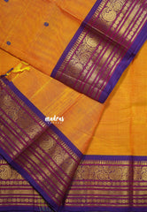 Orangish Yellow - Karthigai silk cotton buttas with mango and floral border - Best for Wedding Functions