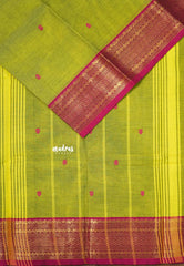 Chutney Green - Karthigai silk cotton Rudraksham small neli Border with Buttas - Best for Gifting
