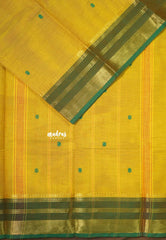 Lime Yellow - Karthigai silk cotton small Bavanji with Line border with Buttas - Best for Gifting