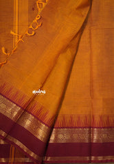 Turmeric Orange - Karthigai Mercerised cotton Big Temple Border with Buttas - Perfect for Gifting