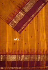 Turmeric Orange - Karthigai Mercerised cotton Big Temple Border with Buttas - Perfect for Gifting