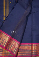 Midnight Blue - Karthigai silk cotton buttas with mango and floral border - Best for Gifting
