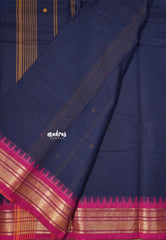 Navy Blue - Karthigai silk cotton with buttas small Bavanji Flower border - Best for Gifting