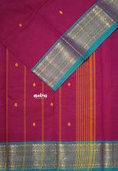 Kumkum Pink - Karthigai silk cotton Rudraksham small neli Border with Buttas - Best for Gifting